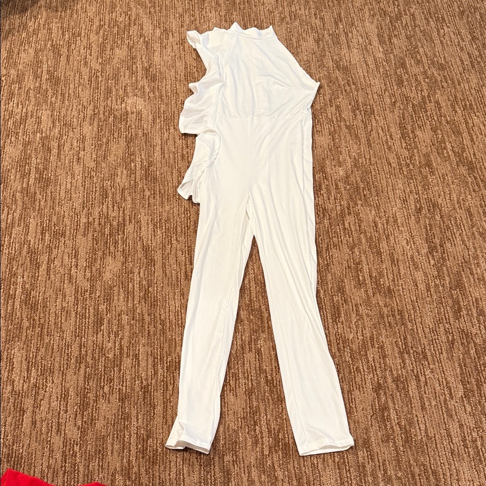 Amazon White One-Shoulder Ruffle Jumpsuit - Picture 1 of 2